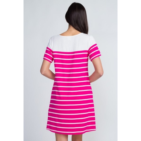 Women's Short Sleeves Striped Soft Stretchy Dress - Picture 3 of 4